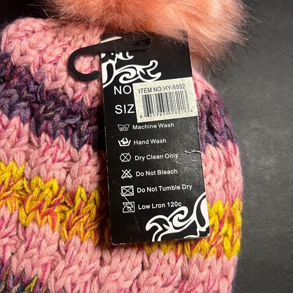 NWT Hots-Wing Womens Pink & Purple Striped Lined Beanie Hat w/ Pom Pom One Size - Picture 5 of 7